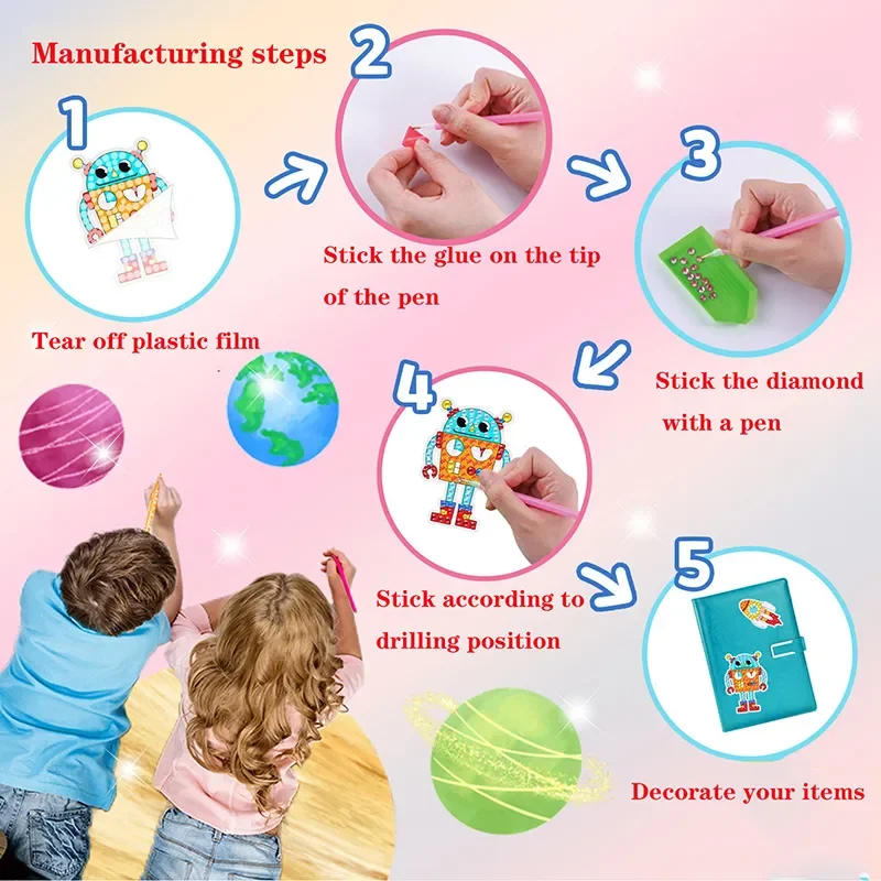 Good Quality GEM 5D Diamond Painting Stickers Kit Kids Handmade With DIY Painting Tools Cute Art Crafts Toys for Children Gifts