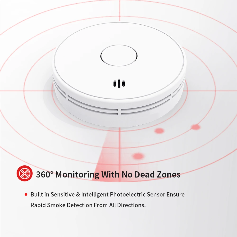Wireless Interlinked Smoke Alarm 10 Years Battery Interconnected Smoke Detector with LED Indicator & Silence Button VS02F