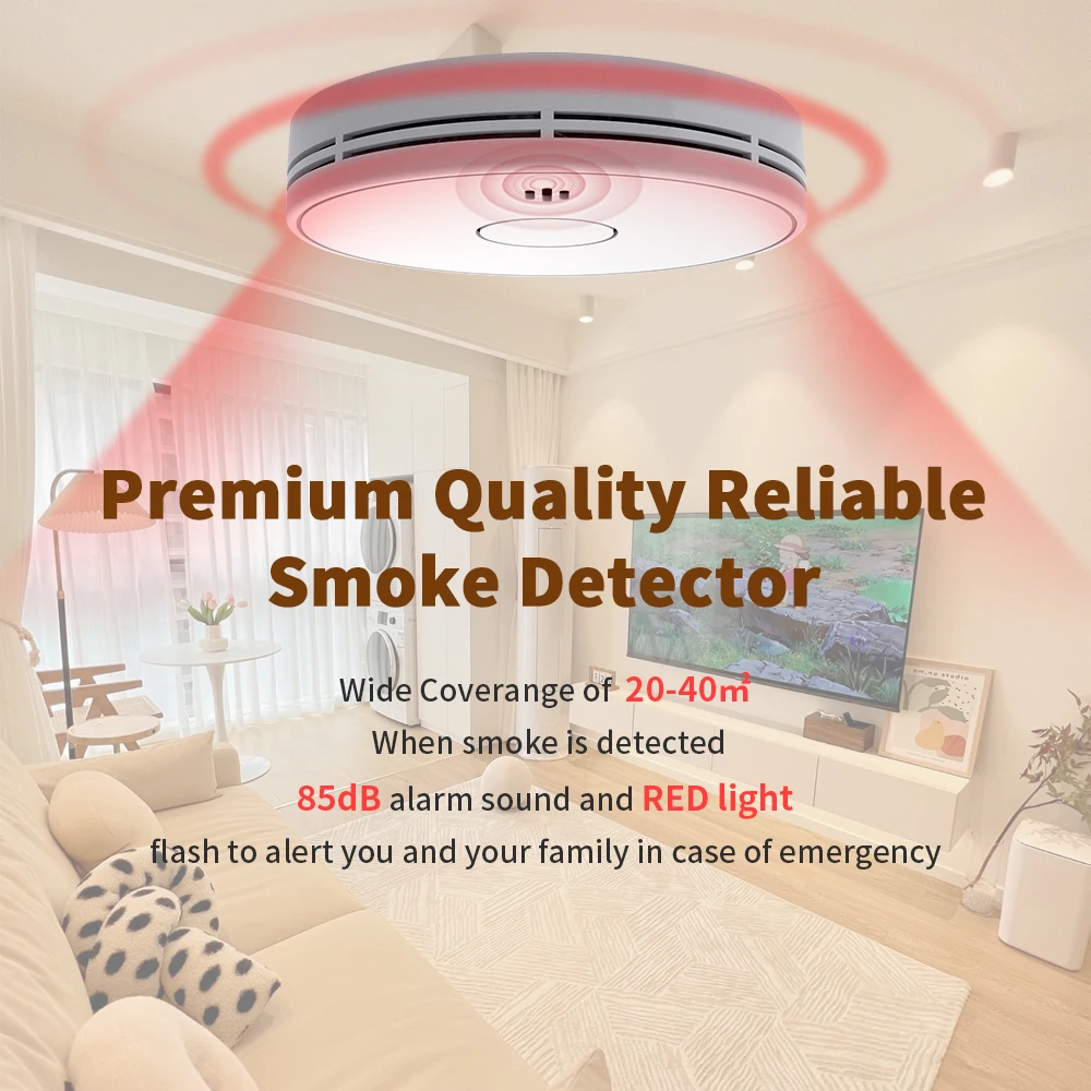 Wireless Interlinked Smoke Alarm 10 Years Battery Interconnected Smoke Detector with LED Indicator & Silence Button VS02F