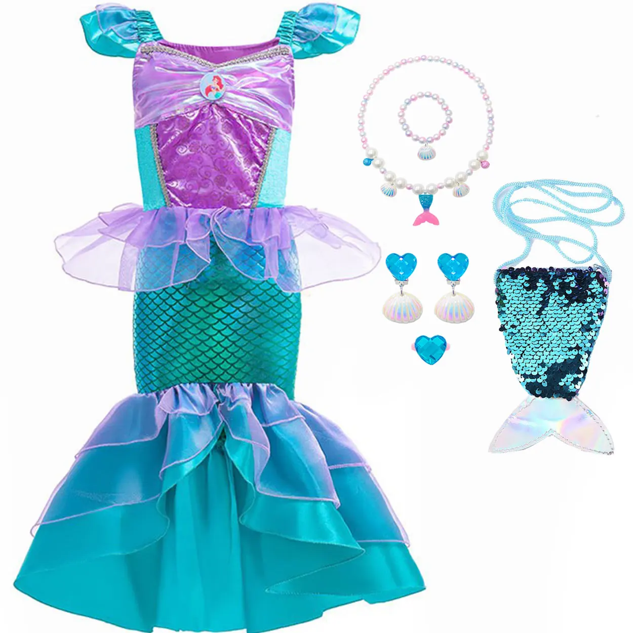 Halloween Little Mermaid Ariel Princess Costume Kids Dress For Girls Cosplay Children Carnival Birthday Party Mermaid Dress