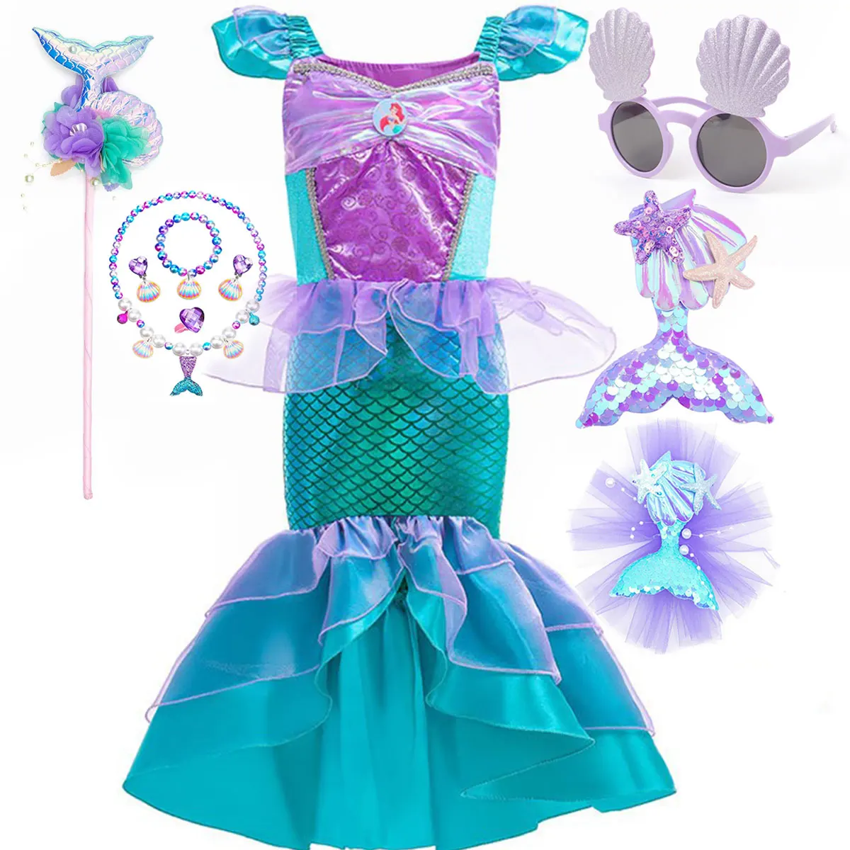 Halloween Little Mermaid Ariel Princess Costume Kids Dress For Girls Cosplay Children Carnival Birthday Party Mermaid Dress