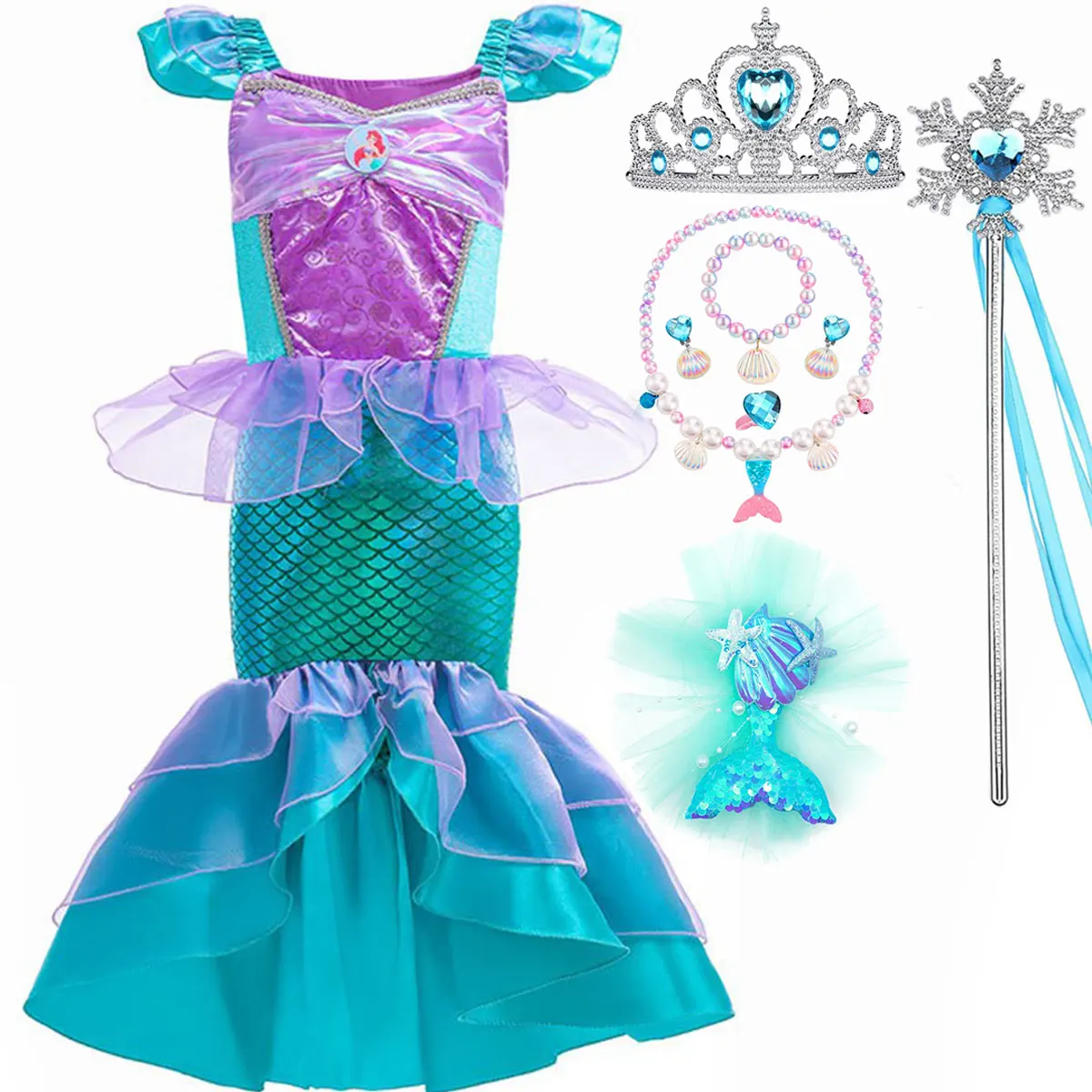 Halloween Little Mermaid Ariel Princess Costume Kids Dress For Girls Cosplay Children Carnival Birthday Party Mermaid Dress