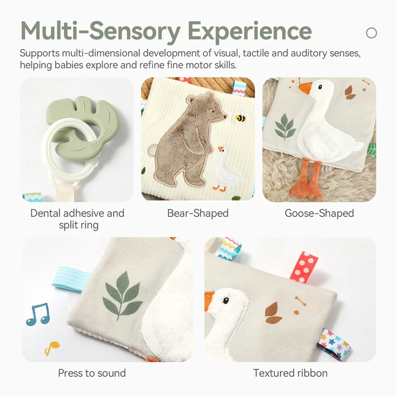 Infants Newborn Gift Soft Cotton Baby Sensory Toy Activity Cube Rattle Teething Book Mirror Crinkle Paper Early Development Toy