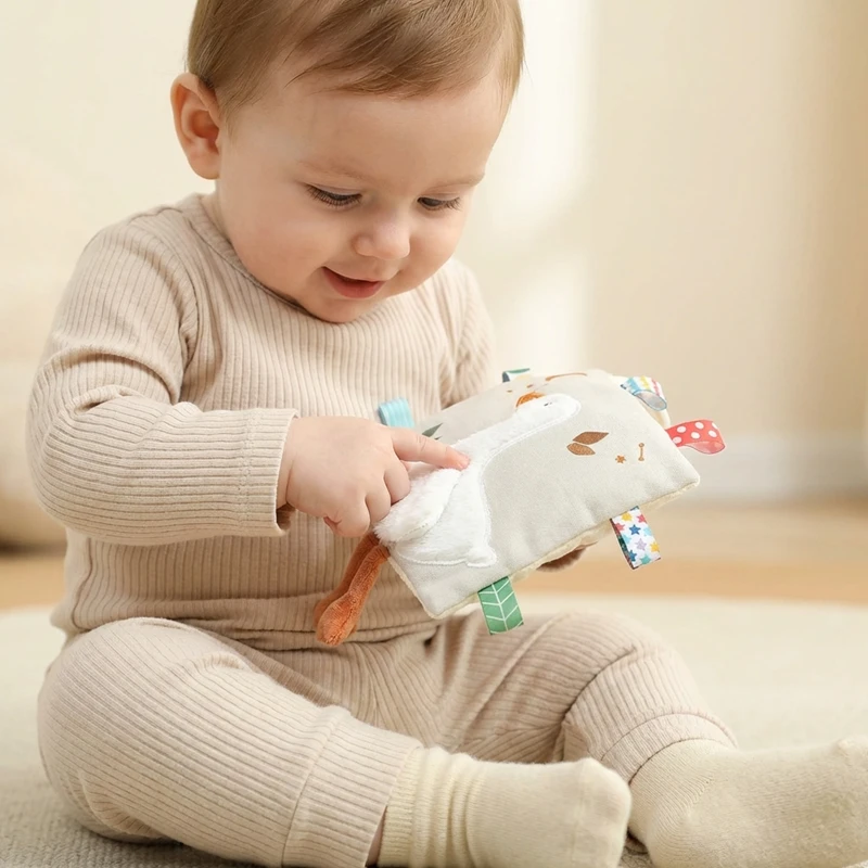 Infants Newborn Gift Soft Cotton Baby Sensory Toy Activity Cube Rattle Teething Book Mirror Crinkle Paper Early Development Toy