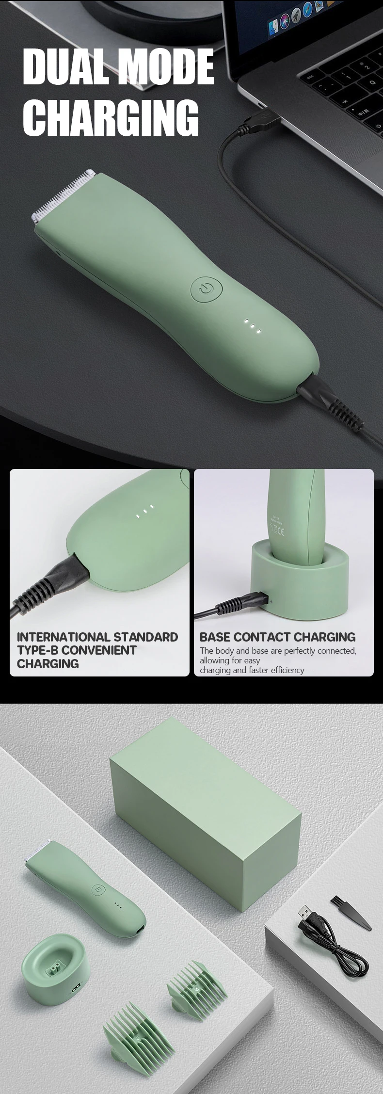 Body Hair Trimmer for Men Balls Waterproof Green Electric Shaver Trimmer Machine for Man Shaving Groin Trimmers Sensitive Areas