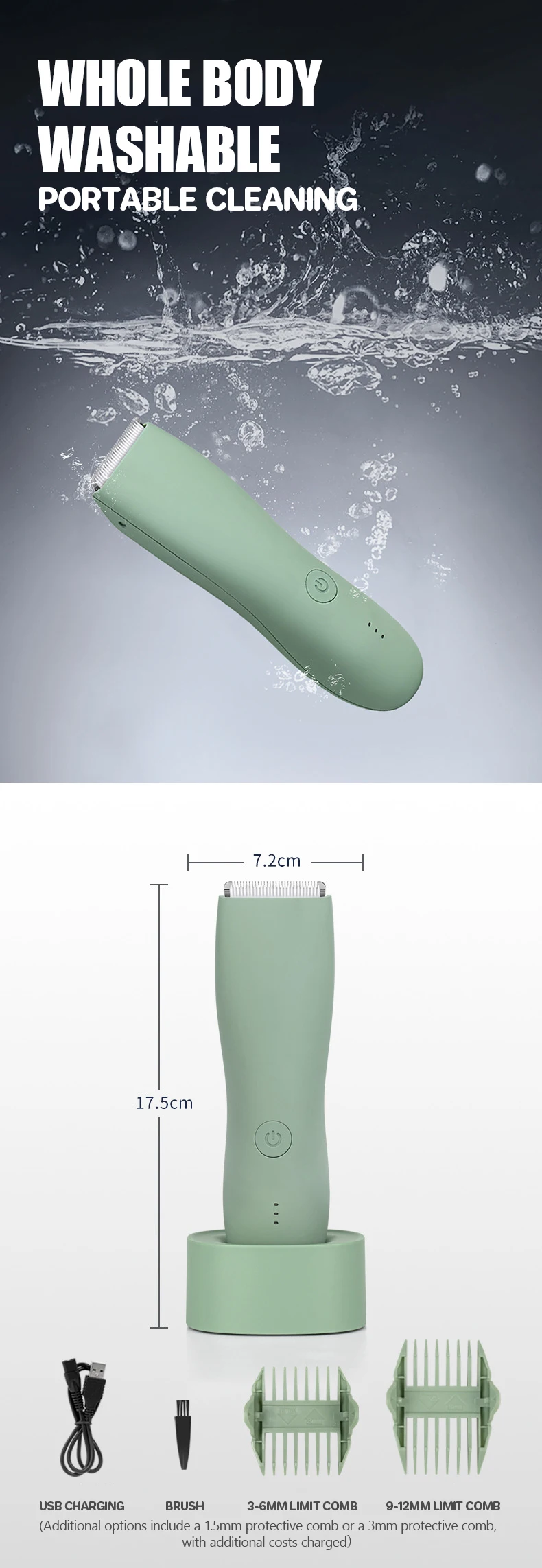 Body Hair Trimmer for Men Balls Waterproof Green Electric Shaver Trimmer Machine for Man Shaving Groin Trimmers Sensitive Areas