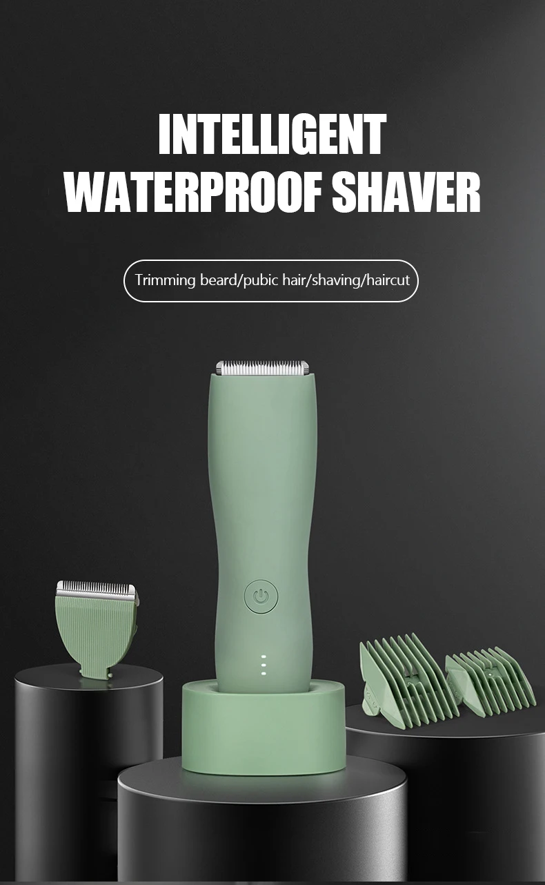 Body Hair Trimmer for Men Balls Waterproof Green Electric Shaver Trimmer Machine for Man Shaving Groin Trimmers Sensitive Areas