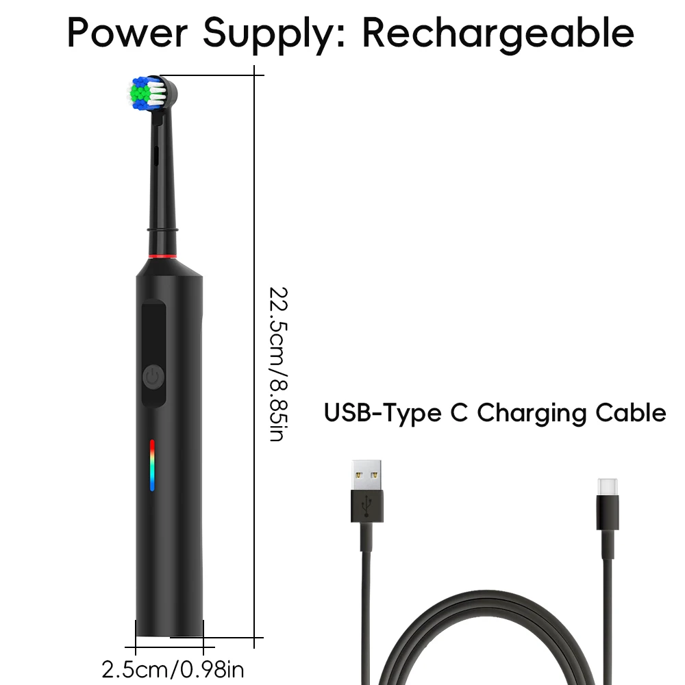 Intelligent Rotating Electric Toothbrush, Rechargeable Rotary Toothbrush Compatible with Oral B Replacement Electric Brush Heads