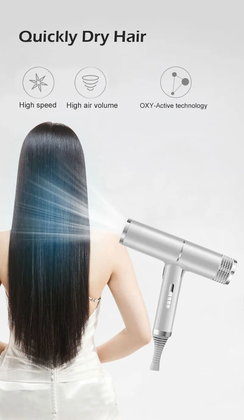 Low Noise Cold and Hot Negative Ion Hair Dryer Intelligent Temperature Adjustable Quick Drying Leafless Hair Dryer