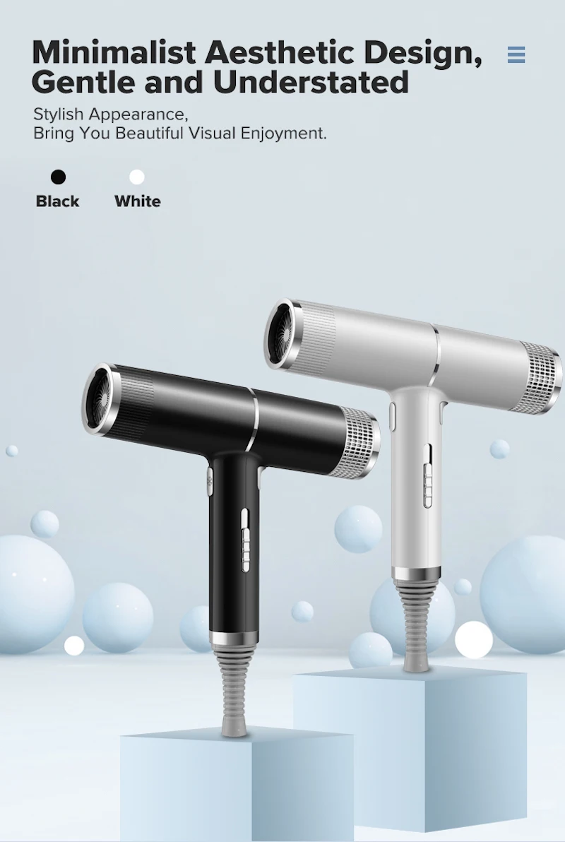 Low Noise Cold and Hot Negative Ion Hair Dryer Intelligent Temperature Adjustable Quick Drying Leafless Hair Dryer