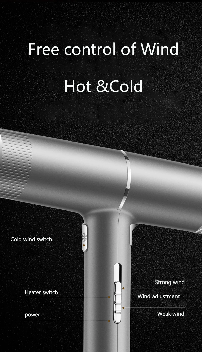 Low Noise Cold and Hot Negative Ion Hair Dryer Intelligent Temperature Adjustable Quick Drying Leafless Hair Dryer
