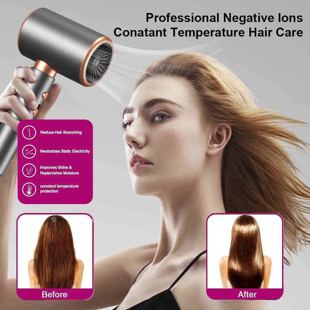 Negative Ion Blow Dryer 3rd Gear Professional Hair Dryer with Hot Cold Wind Air Brush Function Strong Power Salon Tool