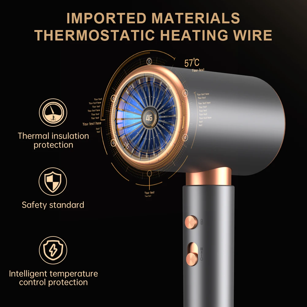 Negative Ion Blow Dryer 3rd Gear Professional Hair Dryer with Hot Cold Wind Air Brush Function Strong Power Salon Tool