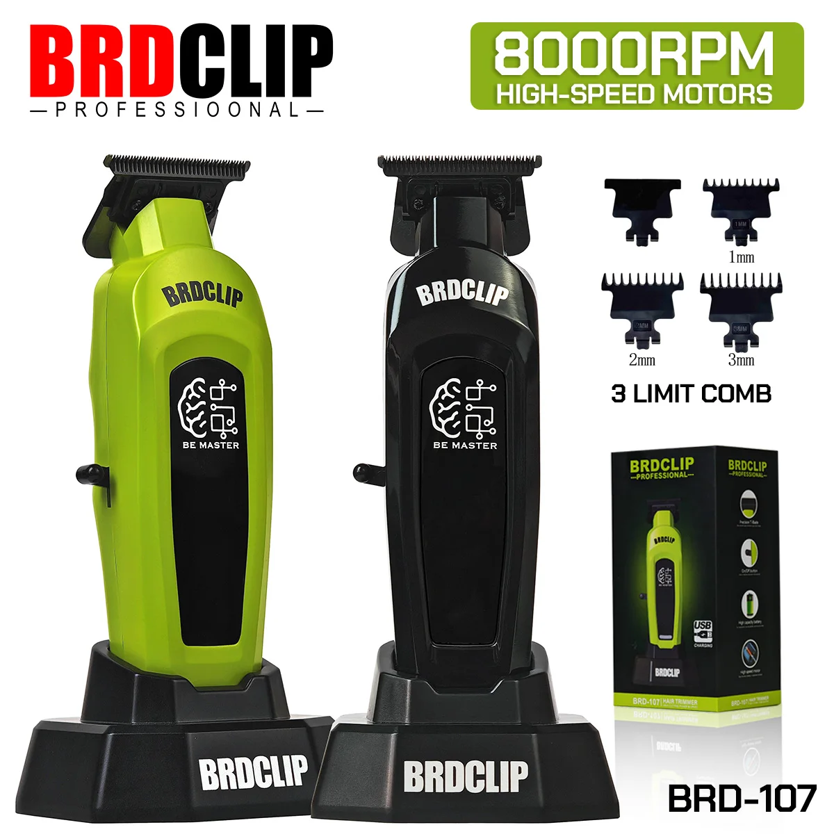 BRDCLIP BRD9615 9000PRM Professional Men's Hair Trimmer Barber Finish Electric Clipper DLC Blue Blade Hair Cutting Machine