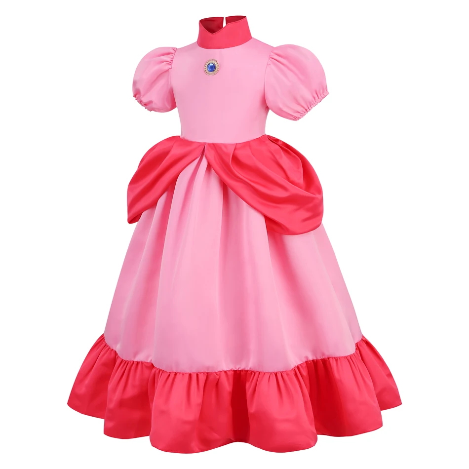 Peach Princess Dress Girl 2-10 Yrs Daisy Cosplay Costume Rosalina Dress Up Clothes Children Birthday Theme Party Carnival Outfit
