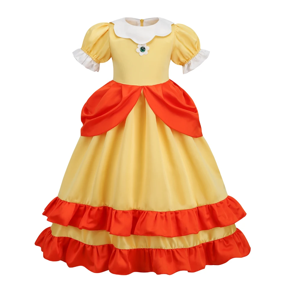 Peach Princess Dress Girl 2-10 Yrs Daisy Cosplay Costume Rosalina Dress Up Clothes Children Birthday Theme Party Carnival Outfit