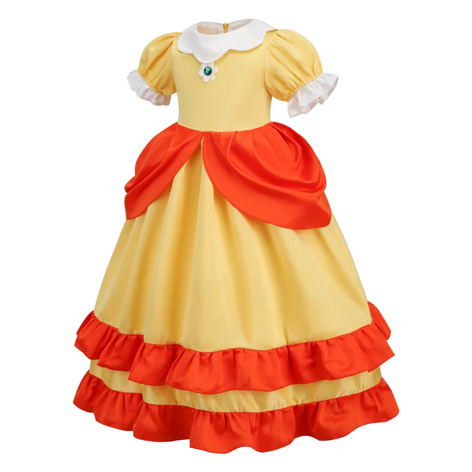Peach Princess Dress Girl 2-10 Yrs Daisy Cosplay Costume Rosalina Dress Up Clothes Children Birthday Theme Party Carnival Outfit