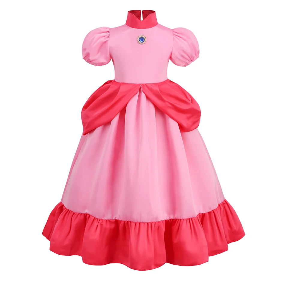 Peach Princess Dress Girl 2-10 Yrs Daisy Cosplay Costume Rosalina Dress Up Clothes Children Birthday Theme Party Carnival Outfit