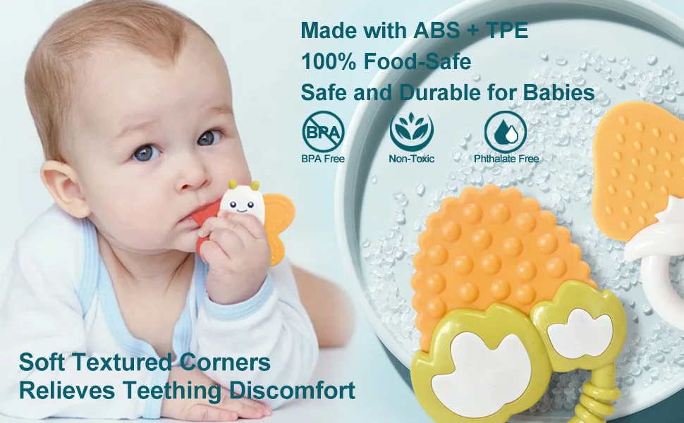 10PCS Baby Rattle 0-12 Months Newborn Soft Bell Teether Hand Shaking Crib Mobile Ring with Storage Box Educational Gift Toy