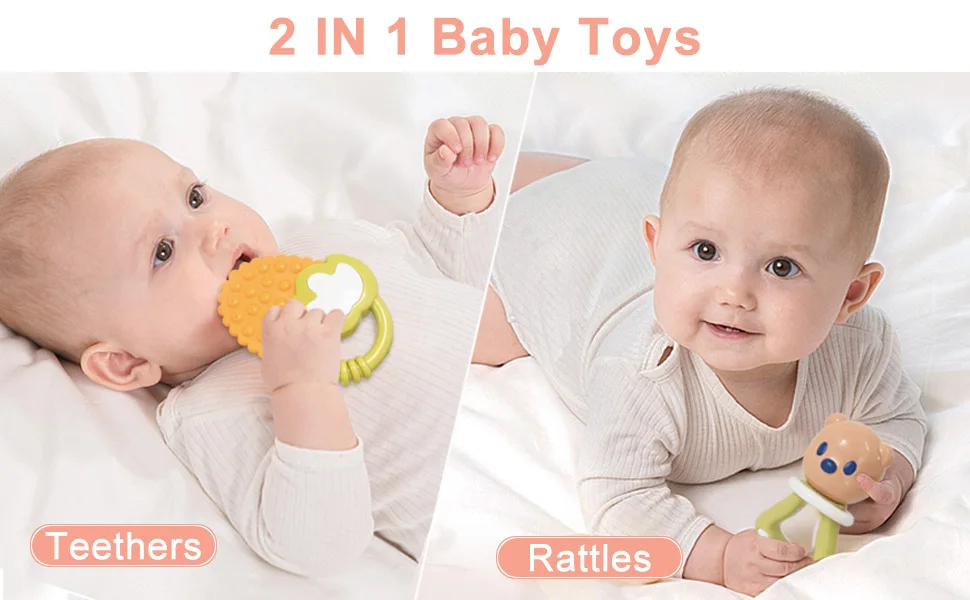 10PCS Baby Rattle 0-12 Months Newborn Soft Bell Teether Hand Shaking Crib Mobile Ring with Storage Box Educational Gift Toy
