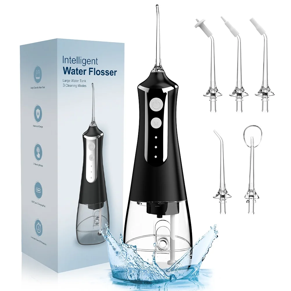 Dental Oral Irrigator Household Water Flosser Oral Cleaning Machine 5 Nozzles 3 Modes USB Rechargeable 300ml Water Tank