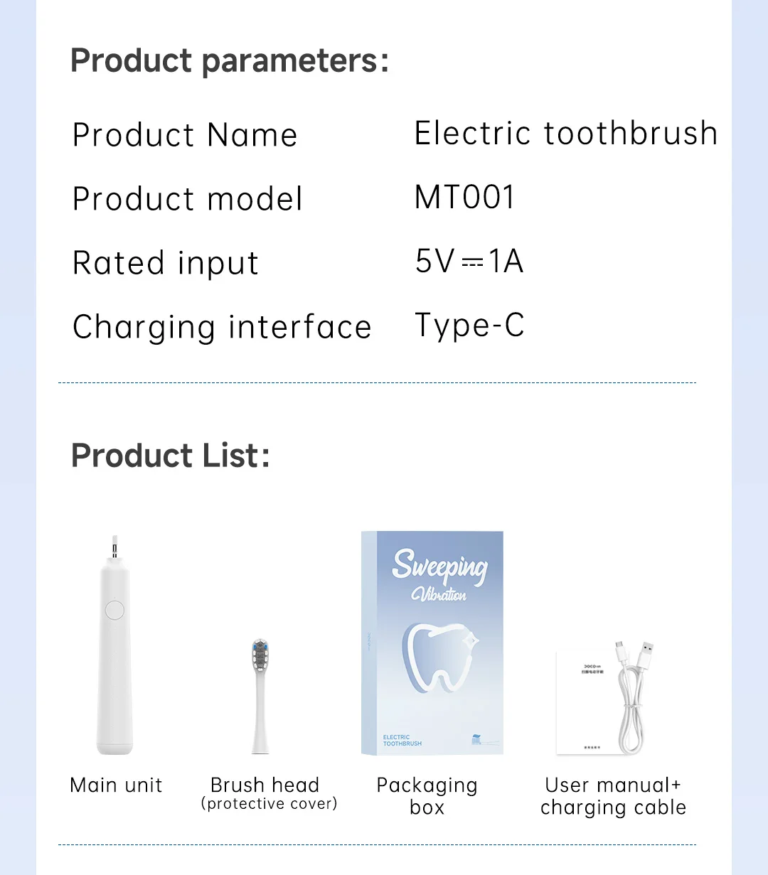 DOCOLAB Electric Toothbrush Sonic Vibration Brush 3-Gear Mode USB Charging IPX7 Waterproof Personal Care Appliances