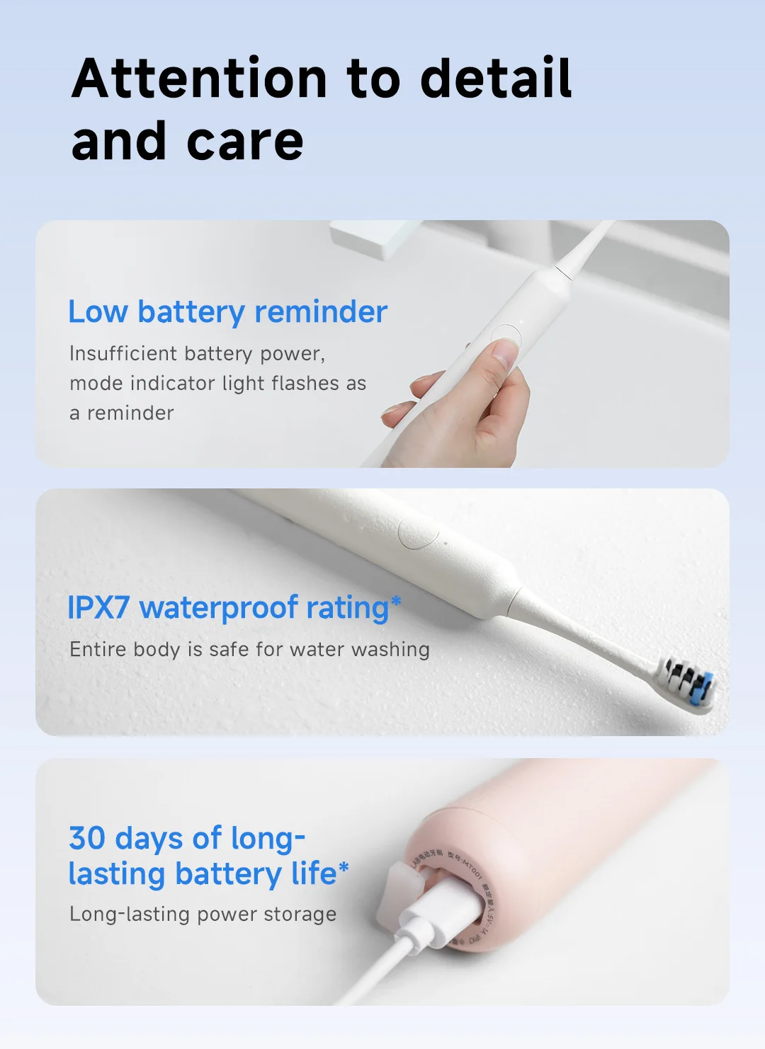 DOCOLAB Electric Toothbrush Sonic Vibration Brush 3-Gear Mode USB Charging IPX7 Waterproof Personal Care Appliances