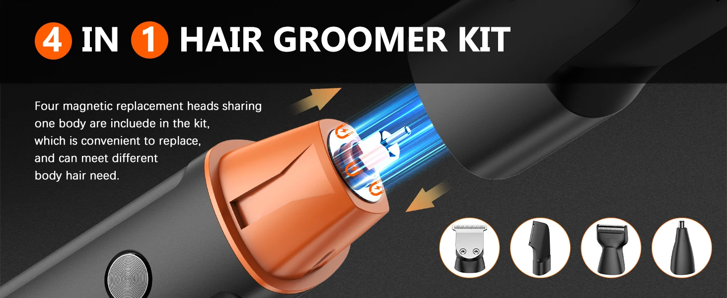 MAXGROOM 4 in 1 Body Hair Trimmer Kit for Men Pubic Hair Shaver Nose Beard Trimmer Electric IPX6 Waterproof Groin Shaver for Man