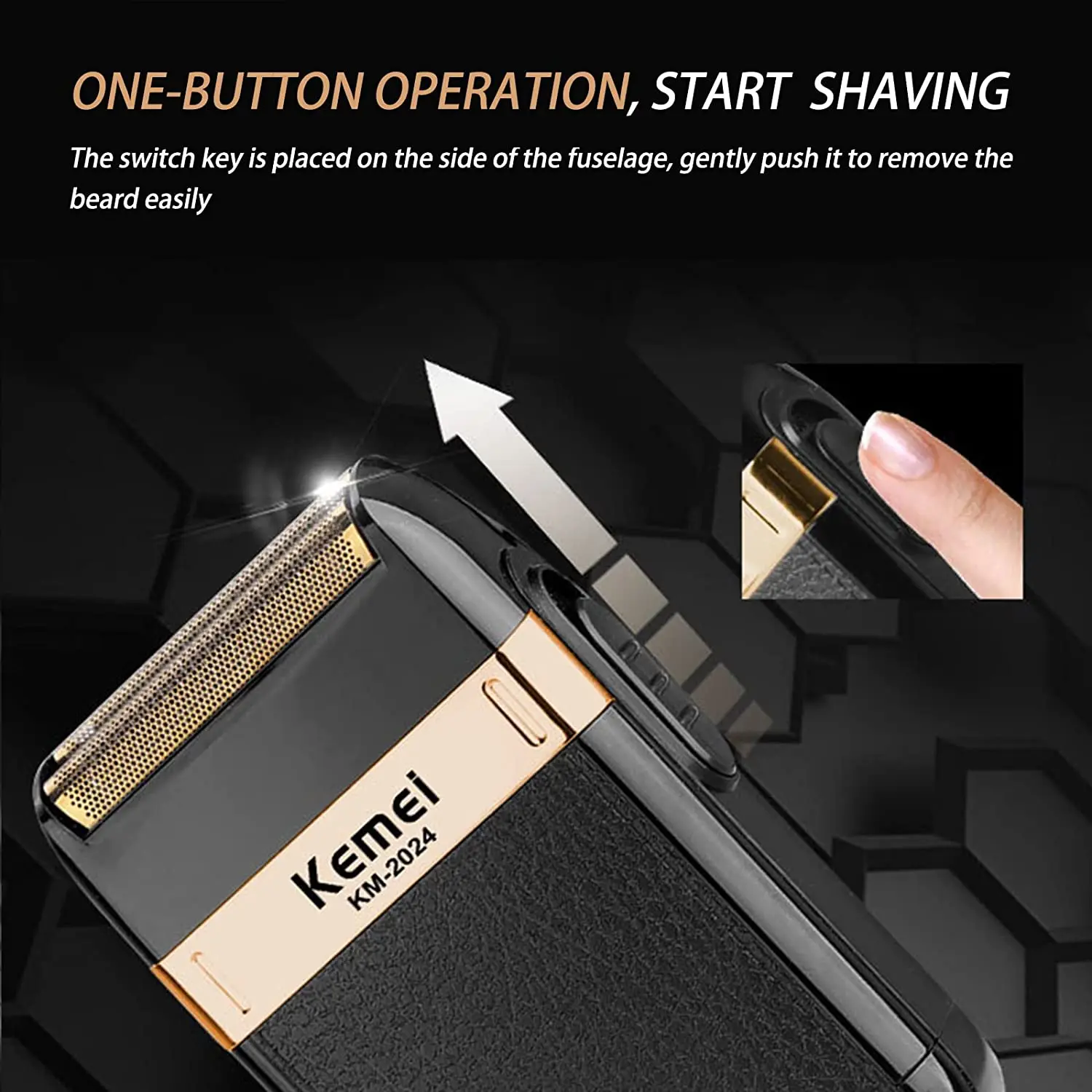 Kemei KM-2024 Powerful Rechargeable Shaver for Men Waterproof Electric Shaving Machine Bald Head Electric Razor with Extra Mesh
