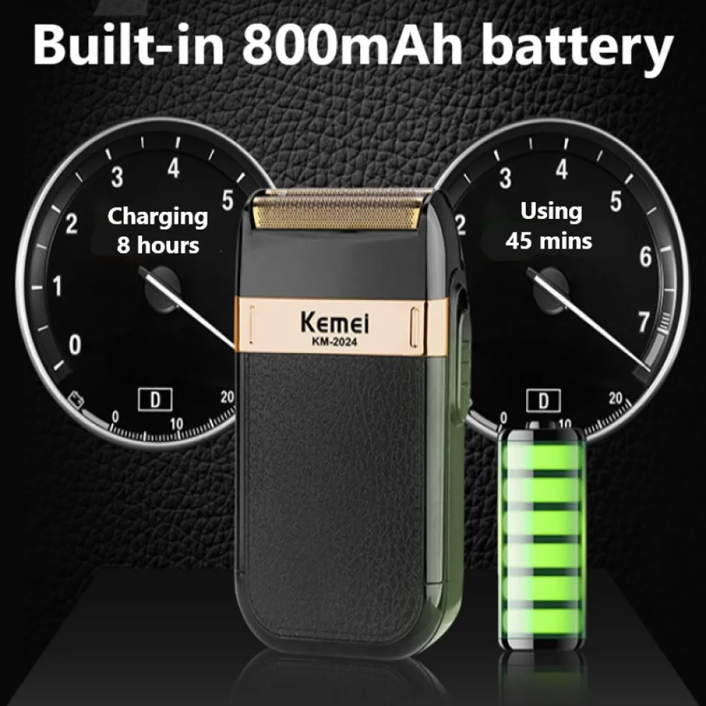 Kemei KM-2024 Powerful Rechargeable Shaver for Men Waterproof Electric Shaving Machine Bald Head Electric Razor with Extra Mesh
