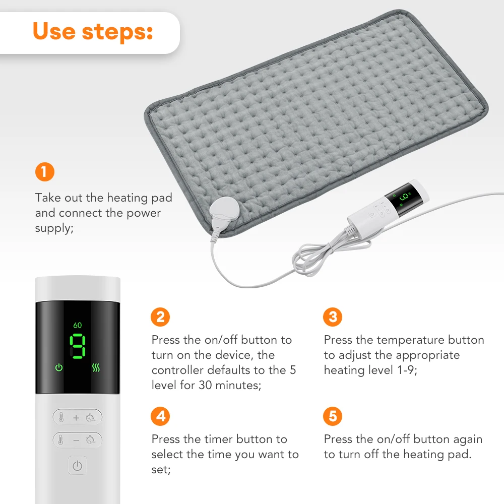 Electric Heating Blanket Thermal Pads Warmer 9 Levels Heated Mat Soft&Safe Winter Body Back Leg Warmer Pads Home Use  60*30cm