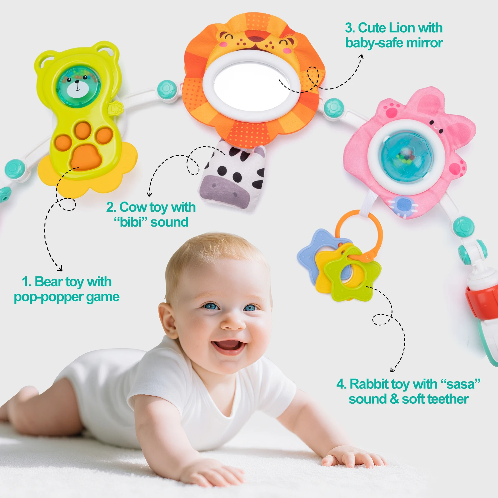 Baby Stroller Arch Toys Bouncer Toy Pram Activity Arch Toys Fine Motor Skills Toys Sensory Development Baby Car S