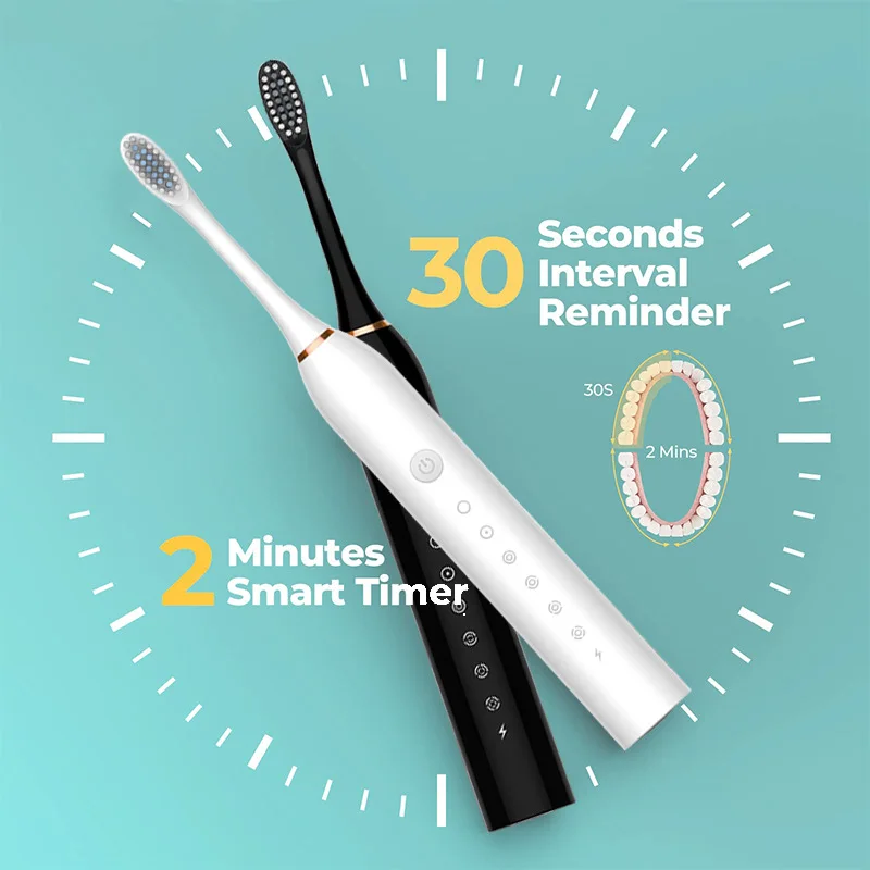 Adult Sonic Electric Toothbrush Ultrasonic Automatic USB Rechargeable IPX7 Waterproof Toothbrush Replaceable Tooth Brush Head
