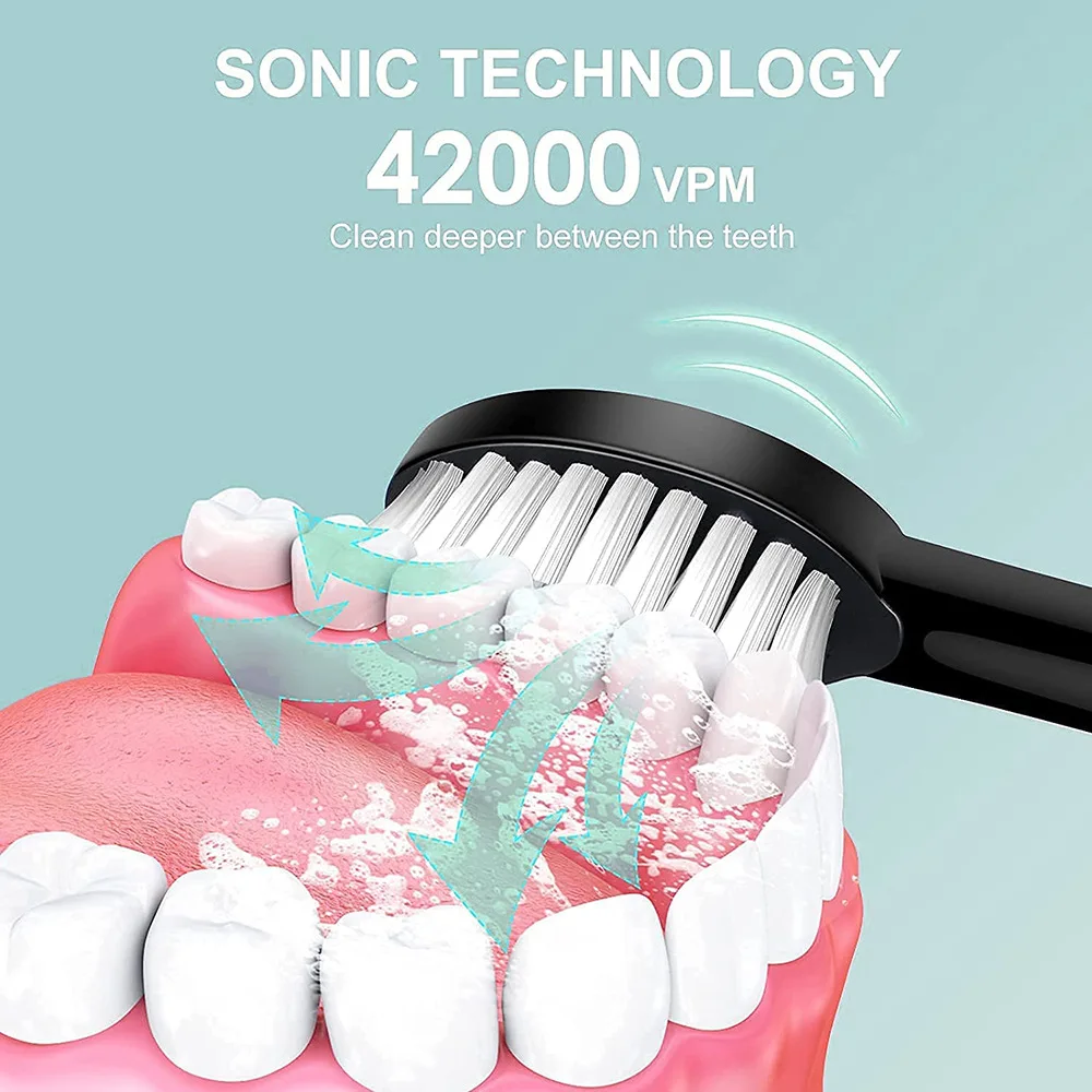 Adult Sonic Electric Toothbrush Ultrasonic Automatic USB Rechargeable IPX7 Waterproof Toothbrush Replaceable Tooth Brush Head