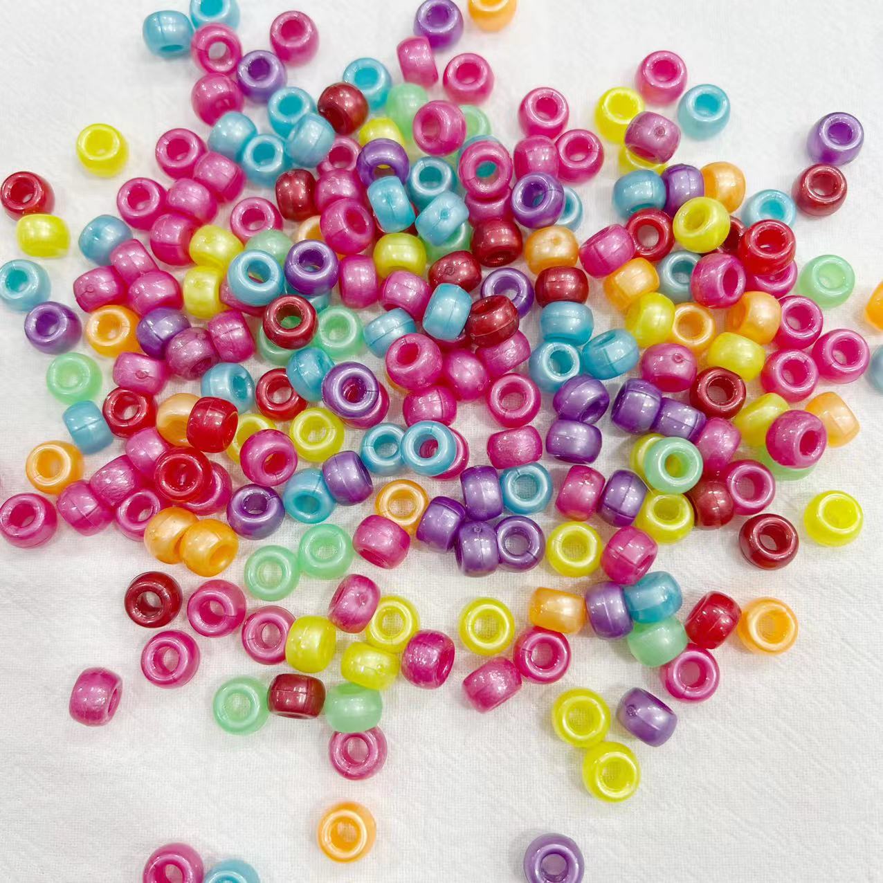 6 * 9mm Rainbow Rubber Band Accessories Bucket Beads Pony Beads Dirty Hair Braids Big Hole Beads Solid Color Transparent DIY
