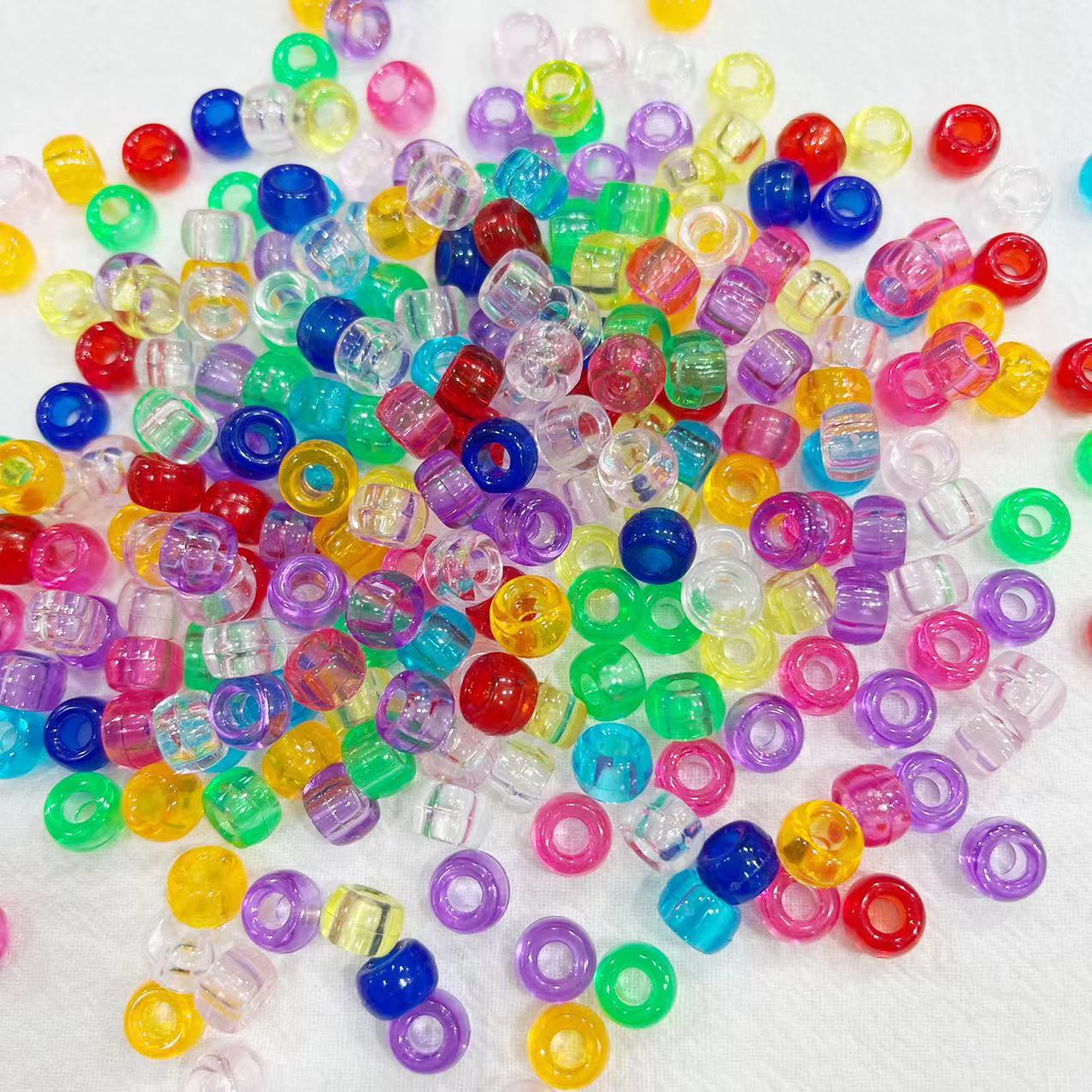 6 * 9mm Rainbow Rubber Band Accessories Bucket Beads Pony Beads Dirty Hair Braids Big Hole Beads Solid Color Transparent DIY