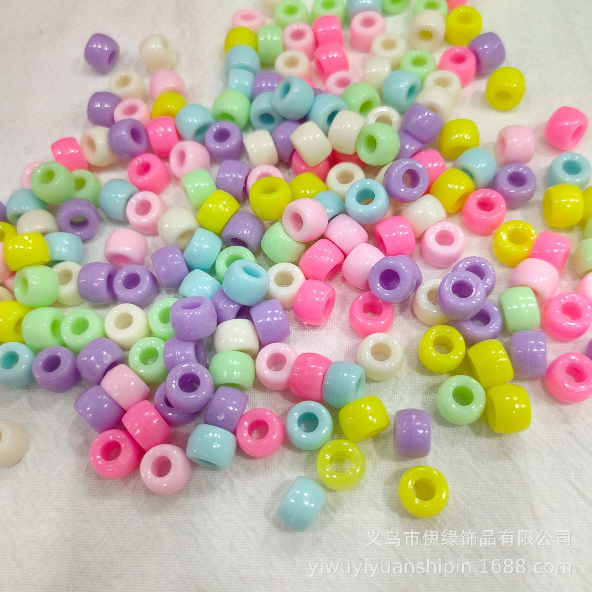 6 * 9mm Rainbow Rubber Band Accessories Bucket Beads Pony Beads Dirty Hair Braids Big Hole Beads Solid Color Transparent DIY