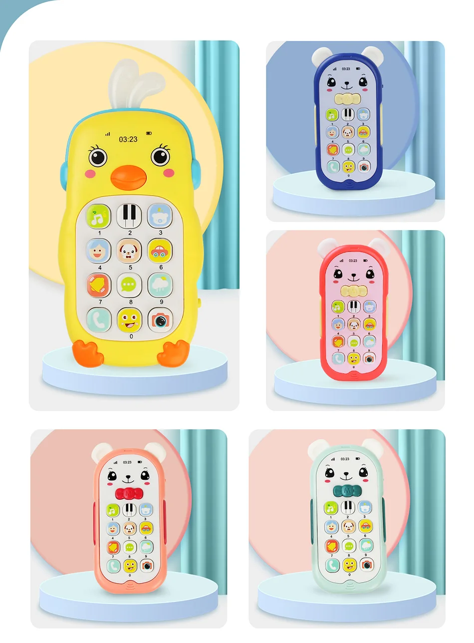 Baby Musical Mobile Phone Cartoon Teether Phone with Sound & Light Telephone Electronic Toy Eucational Learning Toys Baby Gifts