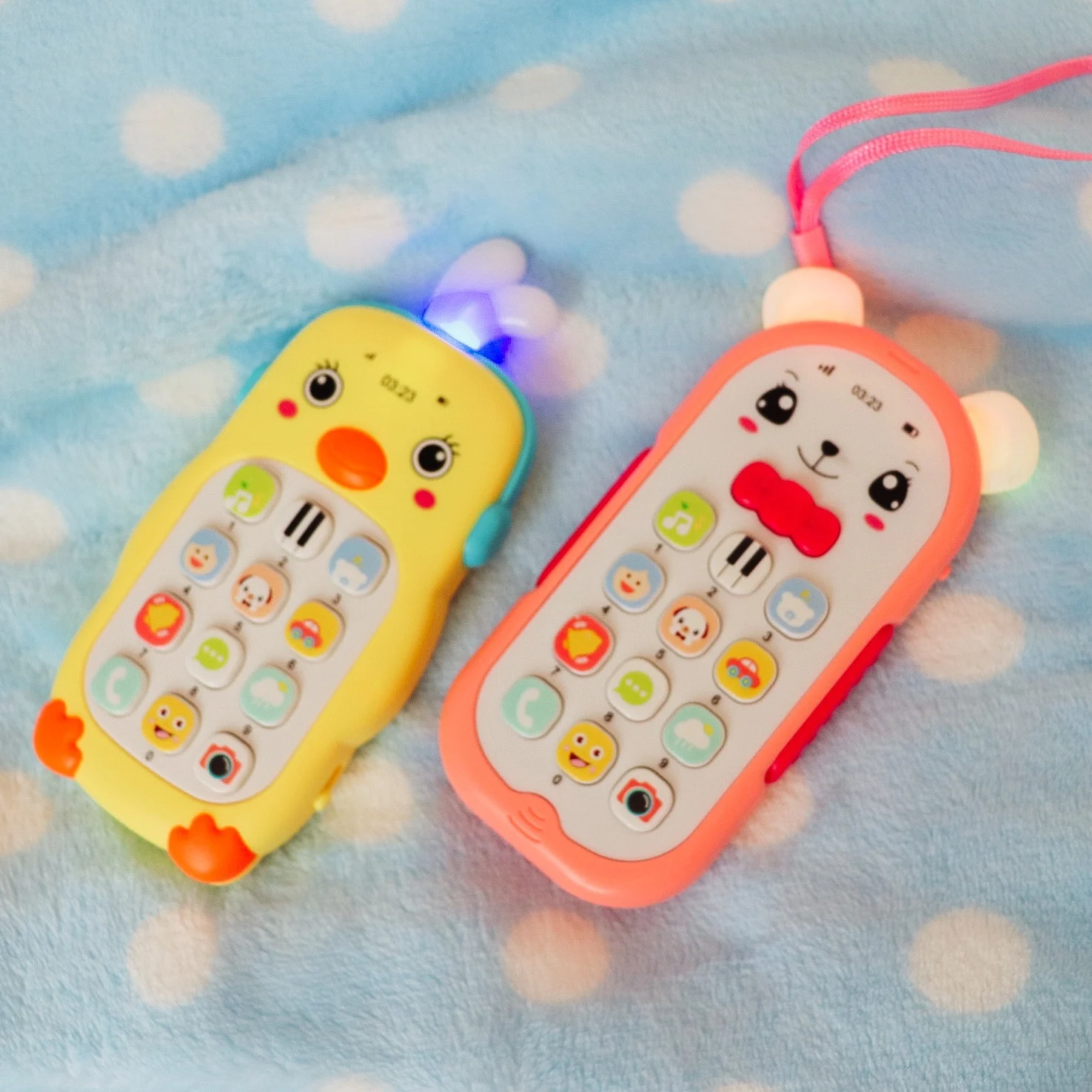 Baby Musical Mobile Phone Cartoon Teether Phone with Sound & Light Telephone Electronic Toy Eucational Learning Toys Baby Gifts