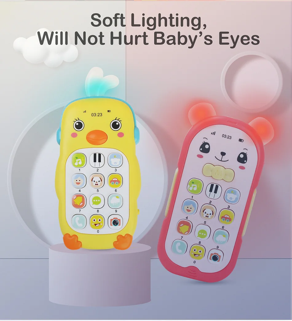 Baby Musical Mobile Phone Cartoon Teether Phone with Sound & Light Telephone Electronic Toy Eucational Learning Toys Baby Gifts