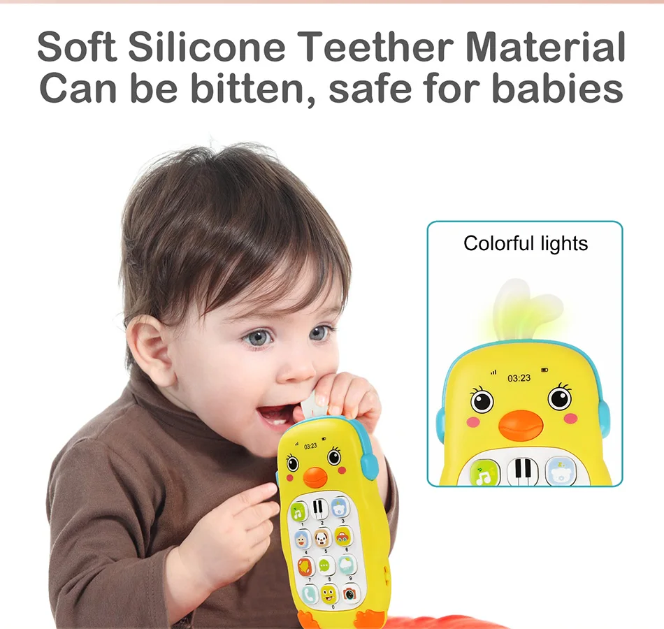 Baby Musical Mobile Phone Cartoon Teether Phone with Sound & Light Telephone Electronic Toy Eucational Learning Toys Baby Gifts