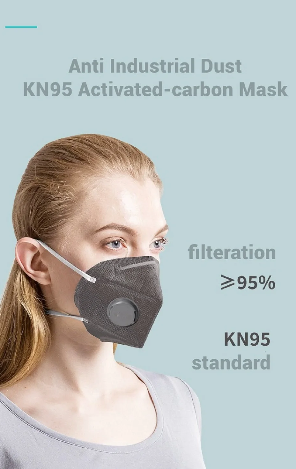 Powecom KN95 Facial Mask Activated Carbon 6 Layers Filtering Headband 1890V Breath Valve Individually Wrapped Industrial Dust