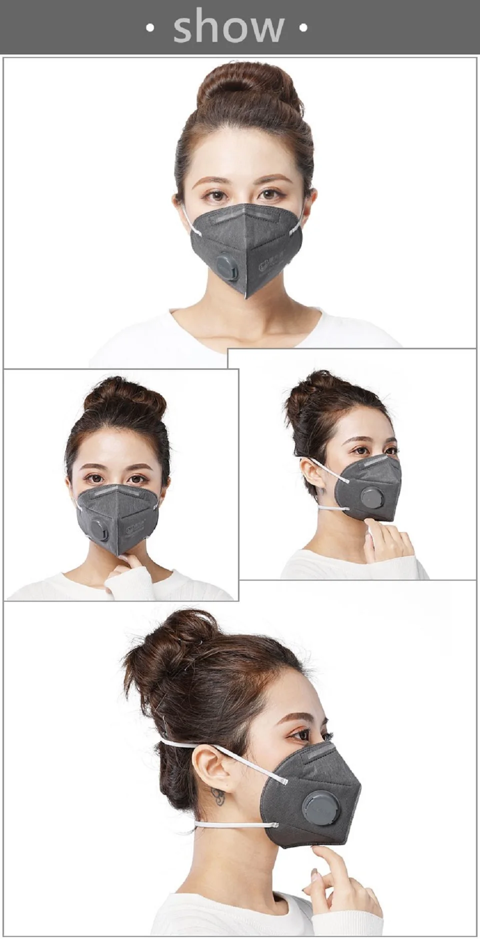 Powecom KN95 Facial Mask Activated Carbon 6 Layers Filtering Headband 1890V Breath Valve Individually Wrapped Industrial Dust