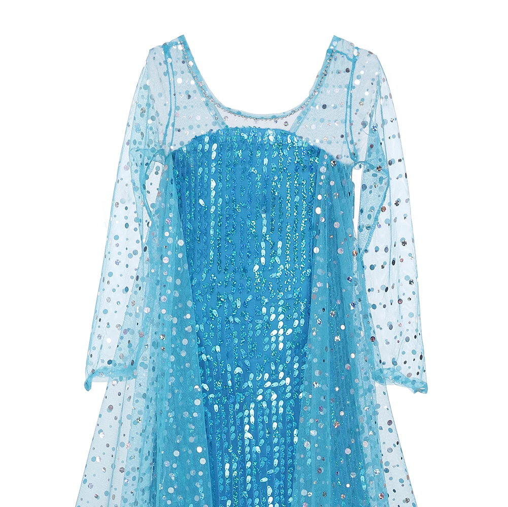 Toddler Shimmering Elsa Maxi Dress Feastured Princess Snow Queen Costume Full Bodice Sequins Embellished Christmas Party Frocks