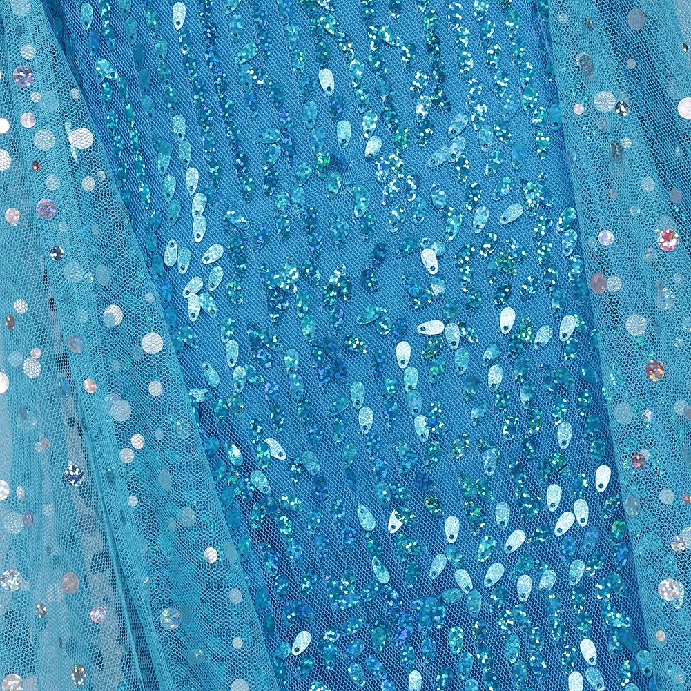 Toddler Shimmering Elsa Maxi Dress Feastured Princess Snow Queen Costume Full Bodice Sequins Embellished Christmas Party Frocks