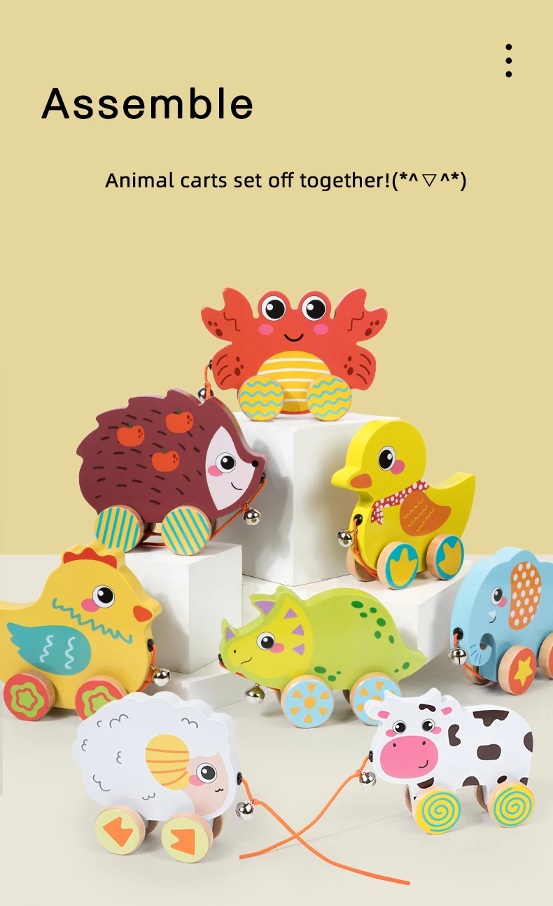 Montessori Early education Wooden Animal Car Toys Children Drag Car for kids Learning Walk and Have Fun Gift