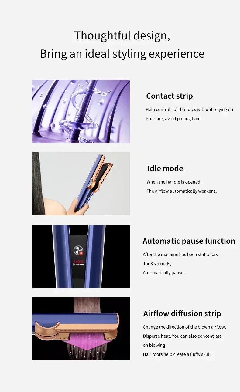 Professional 2 in 1 Hair Dryer Straightener Combo Negative  Flat Iron Long-Lasting Styling Essential Tool for All Hair Textures