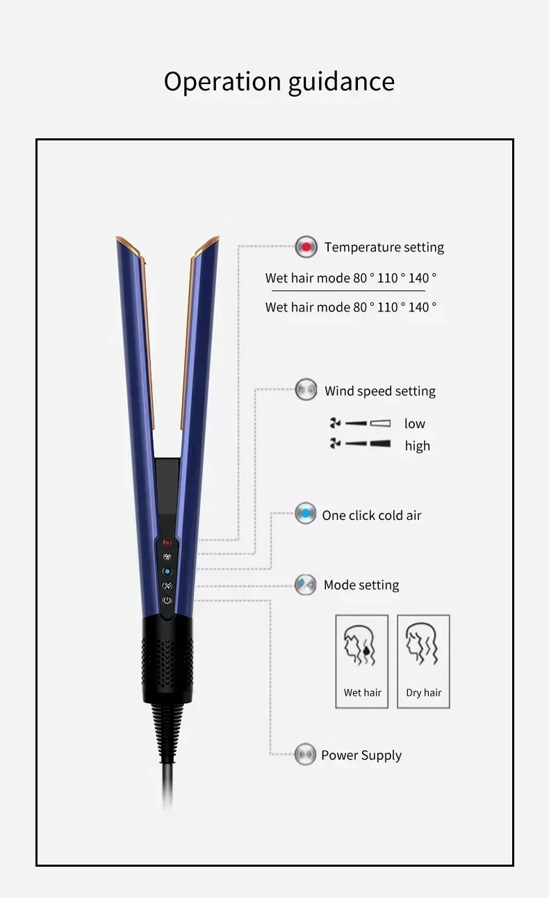 Professional 2 in 1 Hair Dryer Straightener Combo Negative  Flat Iron Long-Lasting Styling Essential Tool for All Hair Textures