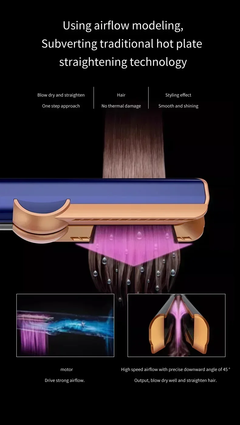 Professional 2 in 1 Hair Dryer Straightener Combo Negative  Flat Iron Long-Lasting Styling Essential Tool for All Hair Textures
