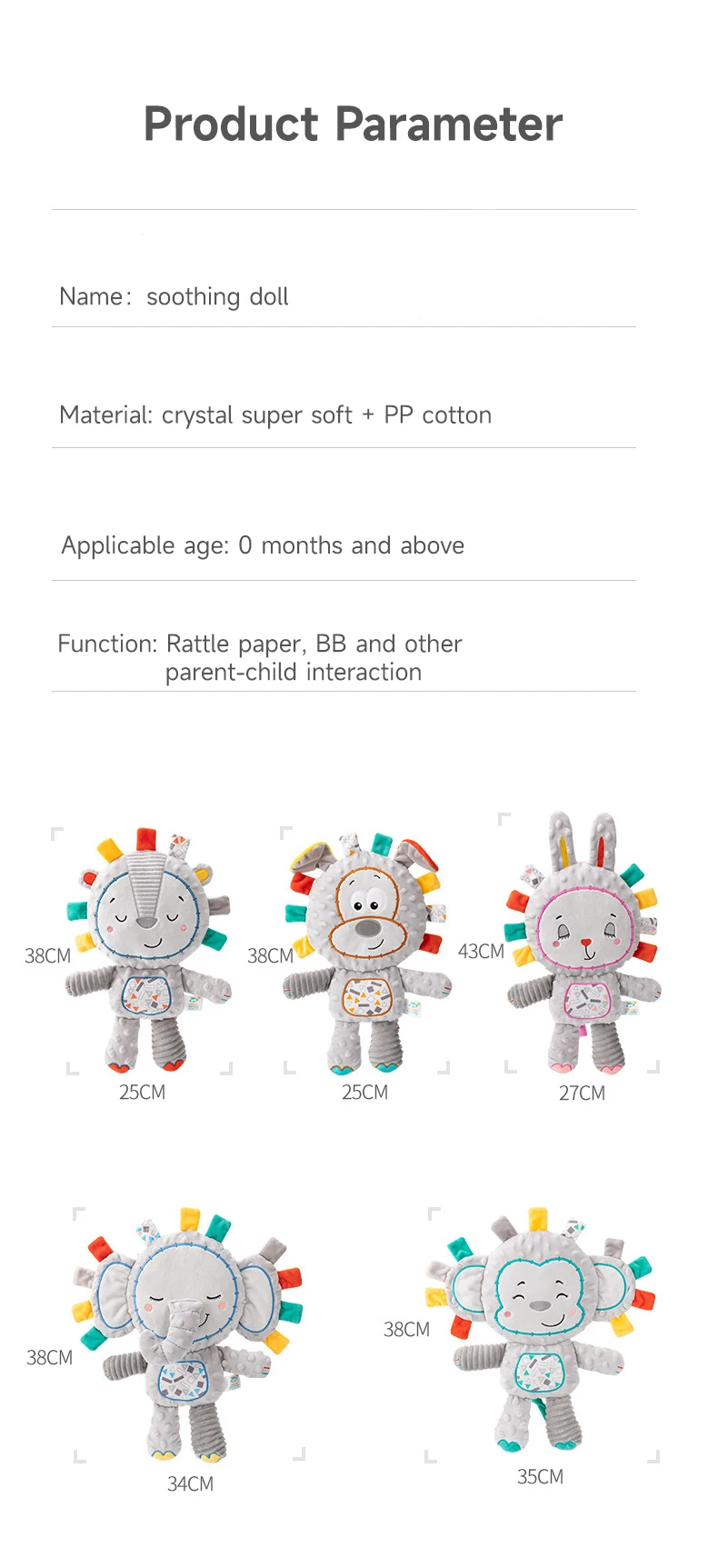 Baby Plush Bell Rattles Toy Baby Tags Stuffed Animal Soft Toy Built-in Rattles Sensory Elephant Plush Bell Toys Sleep Plush Gift